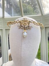 Vintage Gold Wedding Tiara Crown Fairy Headband With Drop Dangling Faux Pearl