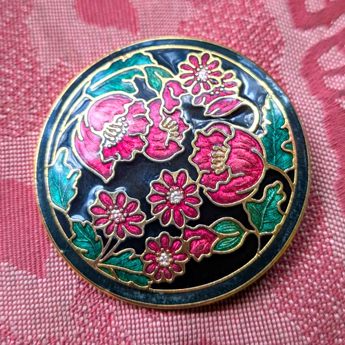 Vintage round floral enamel - vintage,