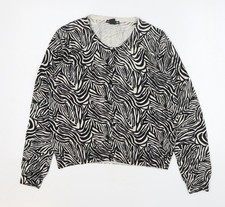 H&M Ladies Black & White Zebra Print Cotton Blend Round Neck Cardigan Size M