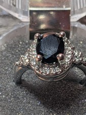 elegant S925 Black Opal and Cubic Zirconia Ring Sterling Silver