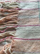 Antique 1890 Wool Loom Woven  Blanket Double Check  Tapestry Cream Pink Orange