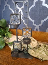 Large Coated Metal Candle Holder 3 Candles with Glass Screens Home Decoration