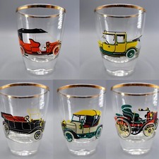 Vintage French Car Shot Glasses Set x5 - 1960s - Austin, Morris, Ford ....