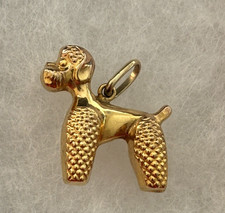9ct RICH YELLOW GOLD HALLMARKED STUNNING POODLE DOG CHARM PENDANT WITH JUMP RING