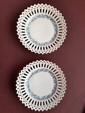 ANTIQUE RIBBON PLATES PAIR 6"PRETTY FLORAL PATTERN  RETICULATED VERY GOOD COND