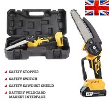 2 Batteries 6/4 Inch Mini Cordless Chainsaw Electric One-Hand Saw Wood Cutter UK