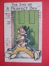 Old Comic DRUNK MAN ON DOORSTEP KEG JUG OF BEER END OF A PERFECT DAY DRINKING