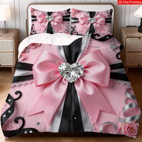 Pink bow heart duvet - heart, cover