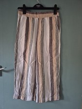 Tu Size 10 Beige Stripe Linen Blend Cropped Trousers (825/219/v)