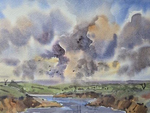 Stormy sky scene watercolour - scene,