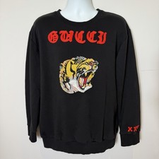 Gucci Mens Embroidered Tiger Head Hoodie Jumper XL Sweater Pullover Black