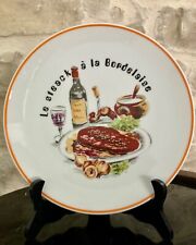 Limoges Bistro Plates - French Porcelain Steak Series, (5) Authentic Burgundy 