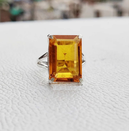 Citrine gemstone ring - citrine, handmade