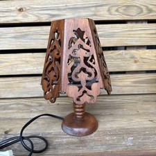 Vintage Hand Carved Teak Table Lamp stunning 