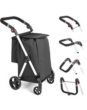 LEUYA ABC Grocery Trolley, 6-Wheel Aluminium Shopping Cart Walker, 45L, Blue,