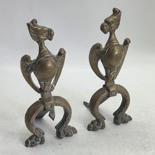 Pair Of Brass Griffin Andiron