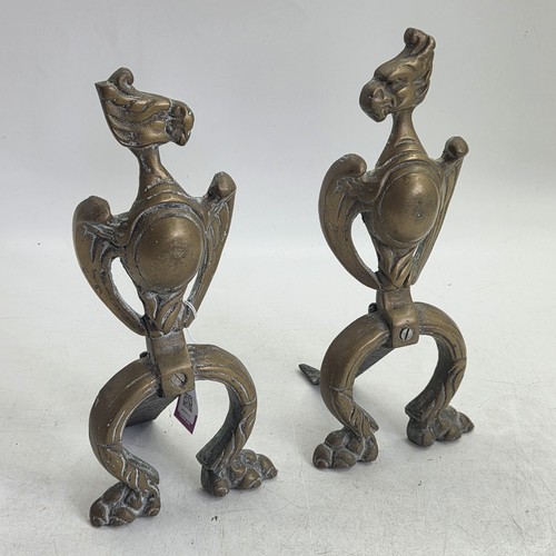 Pair brass griffin - brass, andiron