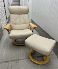 Ekornes Stressless Cream Leather Armchair Medium Size + Footstool