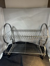 Vintage MCM Dish Drying Rack Drainer Chrome Plated R Shaped Silver 2 Tier