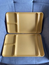 Tupperware Divided Trays Set Of 2 Lunch TV Dinner Camping #1535 Yellow