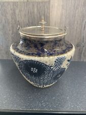 Victorian Doulton Burslem blue & white  Biscuit Barrel silver plated lid 46
