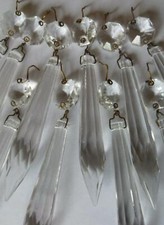 5x Vintage Facet Cut Glass Crystal Icicle Chandelier Drops Spare Xmas Tree Decos