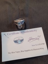  BEAUTIFUL, SKY BLUE TOPAZ, BLUE SAPPHIRE & SAPPHIRE & DIAMOND RING . GEMS TV