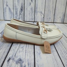 Jo & Joe Nautical Leather Tassel Loafers Ladies Shoes White UK 8