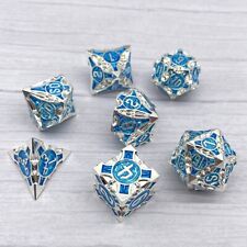 Hollow Zinc Alloy DND Dice Set Silver Blue Polyhedral 7PCS RPG Game Dice Gift