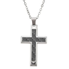Emporio Armani Men's Stainless Steel Cross Pendant Necklace - Black ~Scratched~