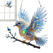Crystal Sky Bluebird Stained Art Ornament, Terrain-Hill Indoor/Outdoor Blue Humm
