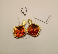 Karen Millen Earring Gold Plated Stone Statement  Amber Colour  Christmas Gift