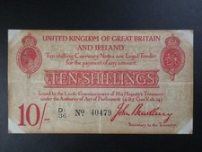 1915 BRADBURY TREASURY (GB/ENGLAND) 10/- BANKNOTE CRISP VF