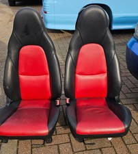 MAZDA MX5 LEATHER SEATS - BLACK / RED - PAIR - MK1 / 2 (1989 to 2005) ON RUNNERS