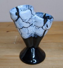 60s Vintage Double Vase Small Retro Abstract Shape Crackle Style Glaze Bud