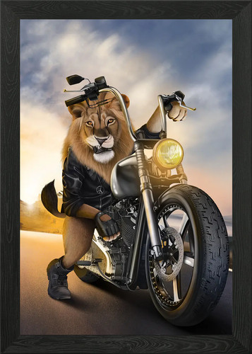 Lion ride motorbike framed - lion,