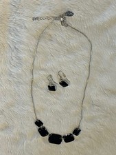 Next Necklace & Earings Set Black Enamel Squares with Silver coloured chain.  