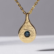 Australian Teal Blue Sapphire Flush Gypsy Set Pendant 18k Gold Vermeil Natural