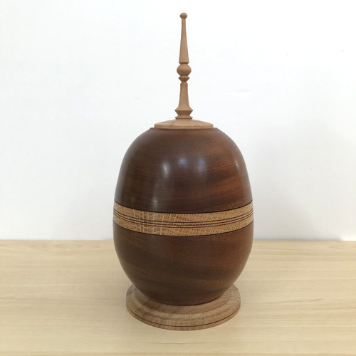 Hand turned wooden pot urn - hand,