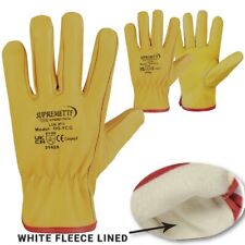 Supreme Leather Driver Work Gloves Fleece Lined Thorn Proof HGV Driving Glove