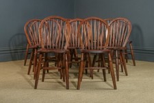 Antique Set 12 Twelve Victorian Ash Elm Windsor Kitchen Dining Stick Back Chairs