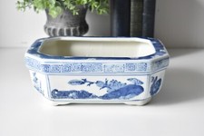Large Vintage Bonsai Planter/ Pot Porcelain Oriental Glazed Floral Blue & White