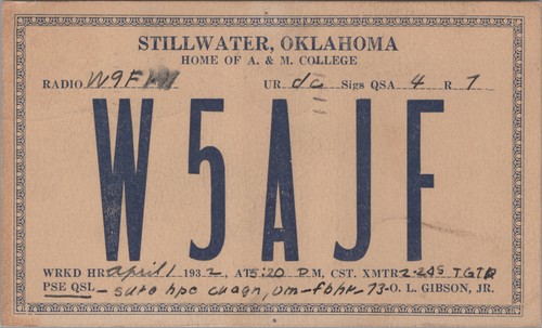 Qsl card w5ajf stillwater - card,