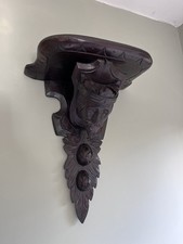Beautiful Antique Carved Clock Wall Bracket Shelf Black Forrest Style King Head