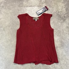 Zuza Bart Shirt Womens Medium Linen Tank Top Clear Red Beachy Resort Basic