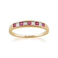 Classic Square Ruby & Diamond Half Eternity Ring in 9ct Yellow Gold