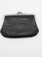 Lovely Small Vintage Black Leather And Metal Coin Purse With Inner Compartment.