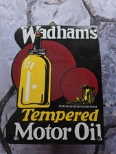 VINTAGE WADHAMS TEMPERED MOTOR OIL PORCELAIN SIGN CAR GAS TRUCK OIL 