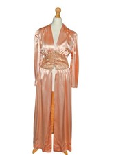 Vintage 1940s Peach Pink Satin and Lace Dressing Gown