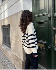 Soft Goat cashmere cotton blend striped jumper